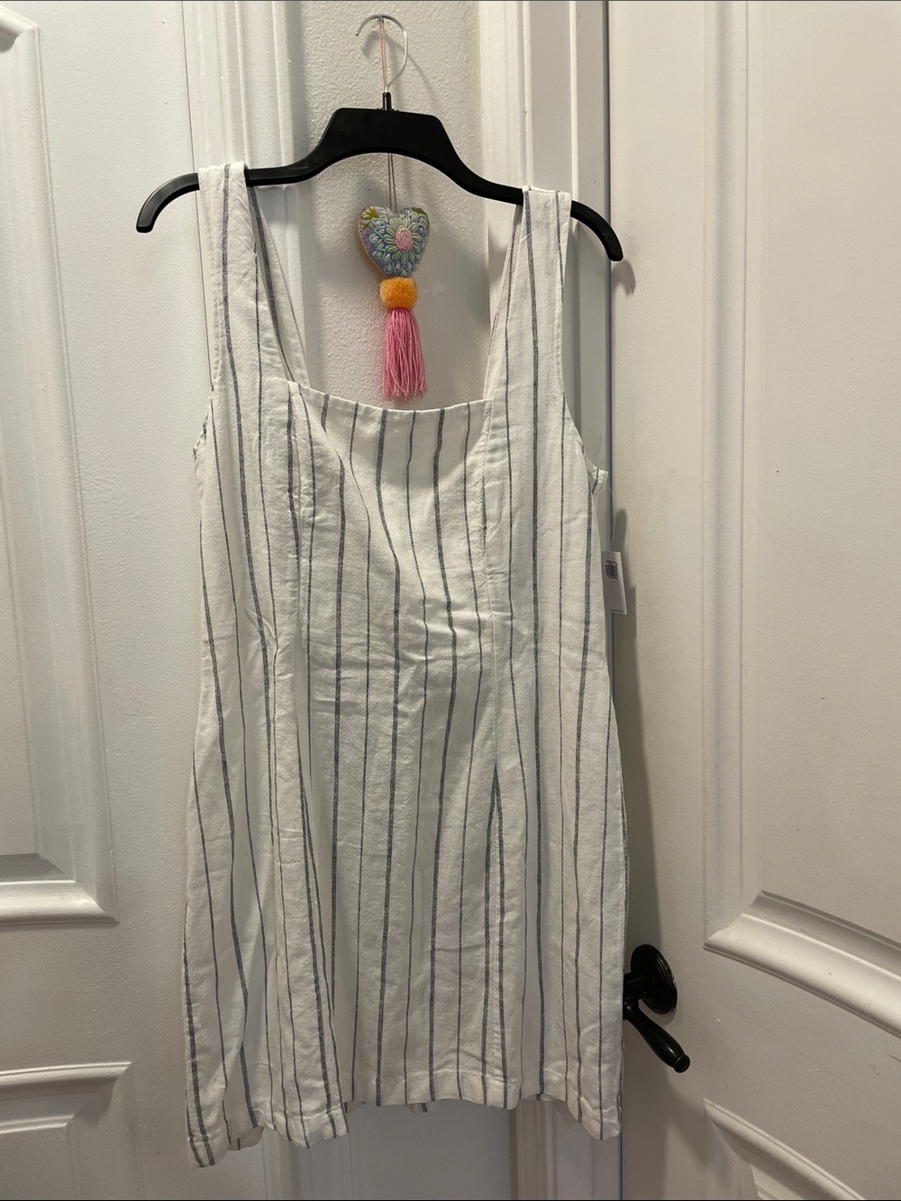 Old Navy White Midi Dress with Black Vertical Stripes